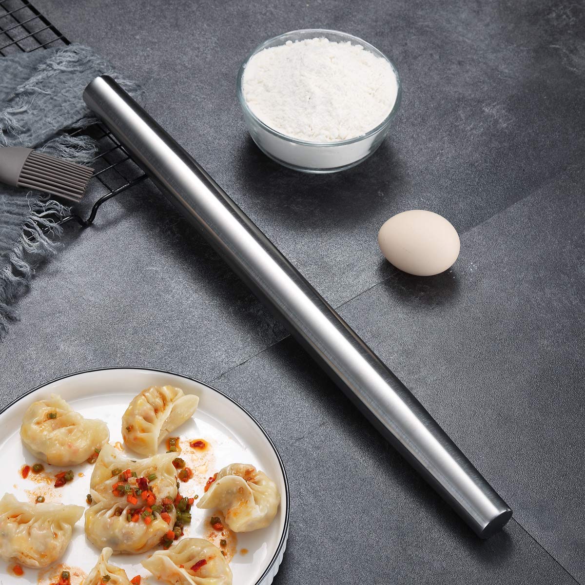 Stainless Steel Rolling Pin, Matte Finish 16.7 Inches, Berglander Rolling Pin For Baking Pizza Dough, Pie, Cookie, Essential Kit
